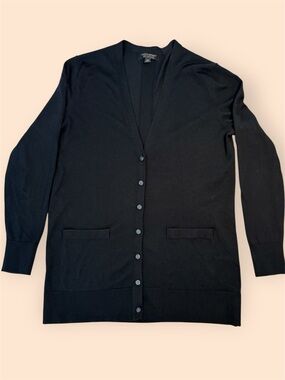 Banana Republic 100% Merino Wool Black Longline V-Neck Oversized Cardigan sz S